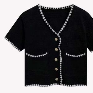 Black Tweed Cropped Cardigan Korean Look