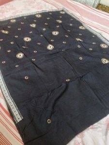 Pure Cotton Black Saree With Embroidery Work