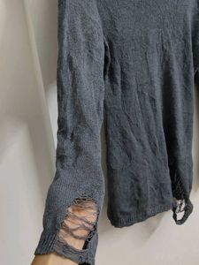 Gray Distressed Knit Top