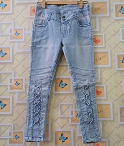 Lace-Up Detail High Waisted Jeans