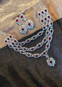Red  Cubic Zirconia Stone Necklace &amp; Earring Set