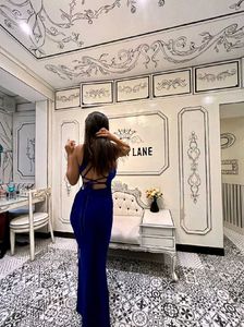 Newme xs Elegant Blue Velvet Backless Dress