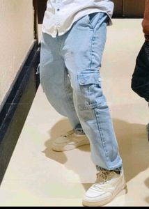 Unisex Light Wash Cargo Jeans
