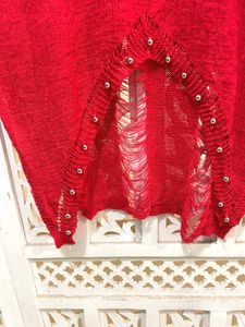 Red Distressed Knit Top C