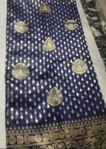 unused Elegant Blue &amp; Gold Banarasi Saree