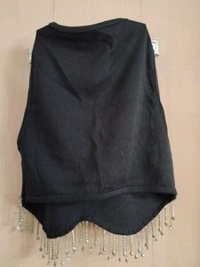 Black Beaded Crop Top