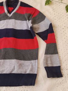 Striped V-Neck Pullover Sweater