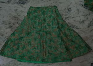Green crop top and skirt dress with shrug Set