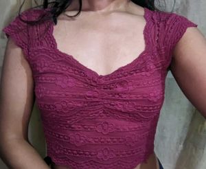 Burgundy/ Maroon Lace Net Top