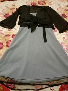 Blue Dress with Black Ribbon
