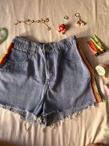 Blue Denim Shorts With Distressed Ends