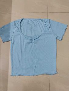 Cute Blue Tie-Front Top