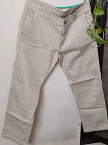 Beige Checkered Casual Pants