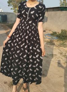 Feather Print Black Kurta