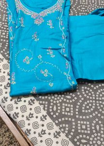 Kashmiri Teal hand work kurta set