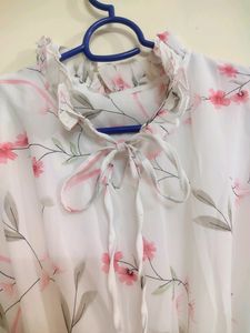 Beautiful Floral Printed White Korean Style Dress