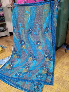 Blue Floral Saree with readymade Blouse