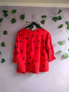 Red Leaf Print Top