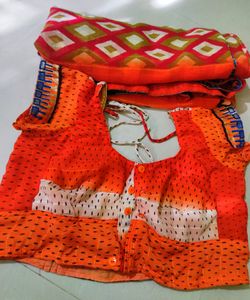 Radiant Deep Orange Saree & Blouse Combo