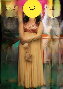 Cream Anarkali With Maroon Bodice