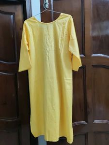 Yellow Straight Fit Long Cotton Kurti - Unused