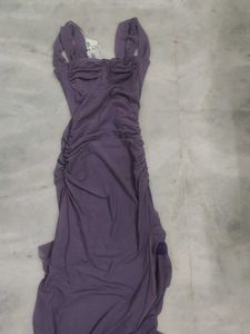 Purple Mesh Slit Dress