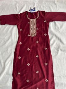 Maroon Embroidered Kurti