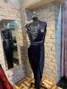 Navy Blue Embellished Saree