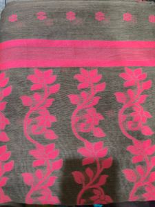 Khaki and pink saree