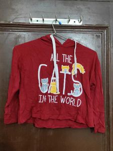 Cute Cat Print Hoodie Crop Top