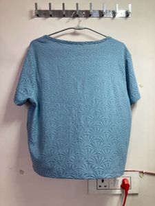 Zudio Blue Textured Cropped Shirt Tee