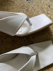 White Block Heel Mules