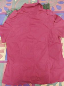 Red Embellished Button-Down Shirt