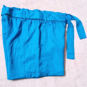 Blue Paperbag Waist Shorts