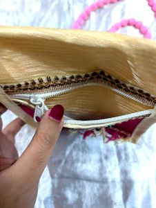 Beige/Pink Traditional Sling bag/Pouch
