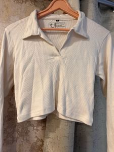 Cream Ribbed Crop Top, Bust- 32/30 Strechable