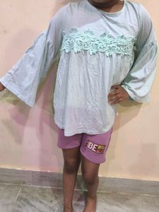 Mint Green Bell Sleeves Top For Girls.