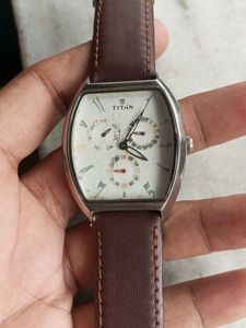 Titan Quartz Analog with Date Silver Dial Leather