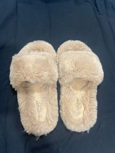 Fluffy Beige Slides