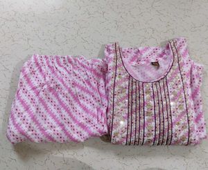 Pink Striped Kurta Set