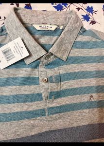 Olzen Premium Grey Shirt with Blue &amp; Green Stripes