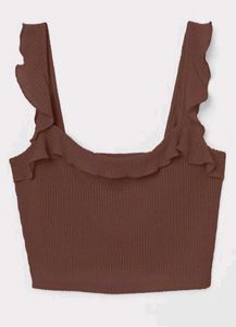 Cinnamon Brown Ruffle Crop Top