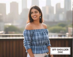 Blue Plaid Off-Shoulder Top