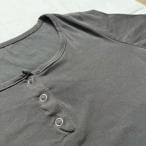 Charcoal Scoop Neck Button Tee