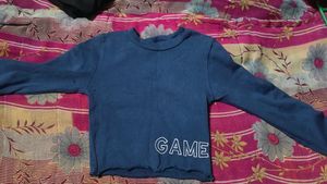 navy blue Long Sleeve Crop Top