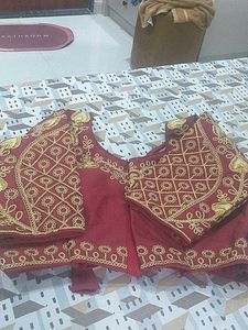 Embroidered Maroon Blouse &amp; Skirt Set