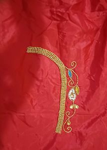 Red Maggam Work Blouse Piece