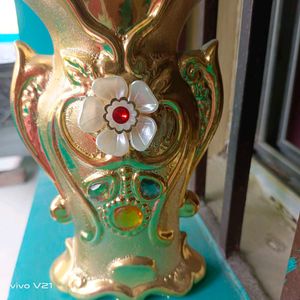 Vintage Gold Vase with Floral Detail