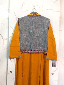 New Kurta With Embroidered Jacket Yellow