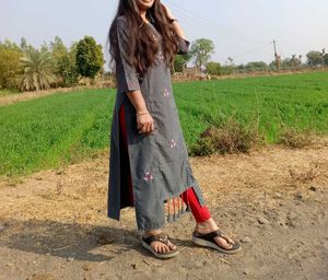 Embroidered Grey Kurta